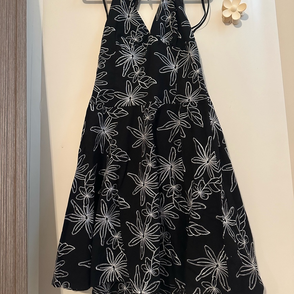 Julian Taylor Black Dress with White Embroidery